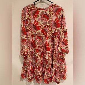 Zara, red&pink floral button down mini dress